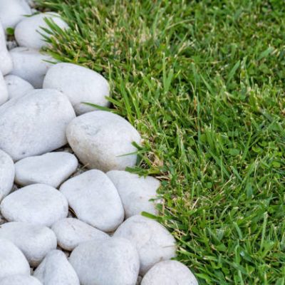 Close-up view of garden footway of white stones